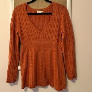 Orange V-neck sweater. Garnet Hill size M.